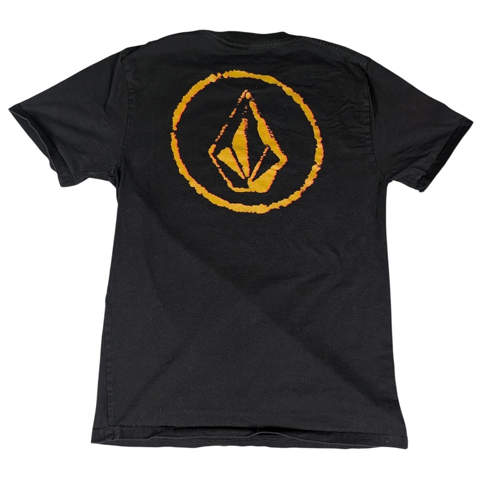 Volcom T-Shirt Mens Medium Black Orange Stone Logo Graphic Tee Excellent
